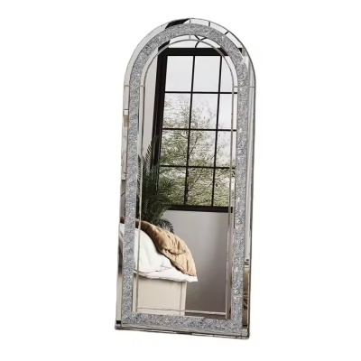 Custom Size and Color Glass Framed Arched-Top floor mirror with Crushed Diamond